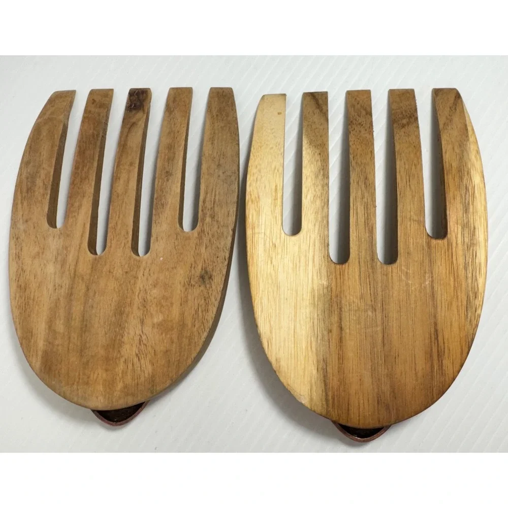 Handcrafted Wooden Salad Hands / Tossers with Copper-Accented Football Applique